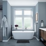 WeServe modern white bathroom with bathtub and sink