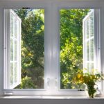 WeServe | an open two panel window with a green scenery